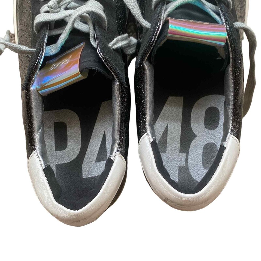 P448 Sneakers Black Leather and Glitter Sz 39-8.5/9 Glam Grunge Streetwear Chic - Picture 6 of 13